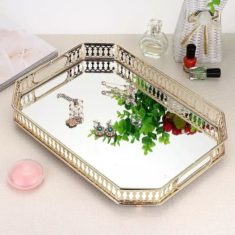 Rectangular Decorative Tray with Mirror — Elegant Organizer for Perfumes & Accessories