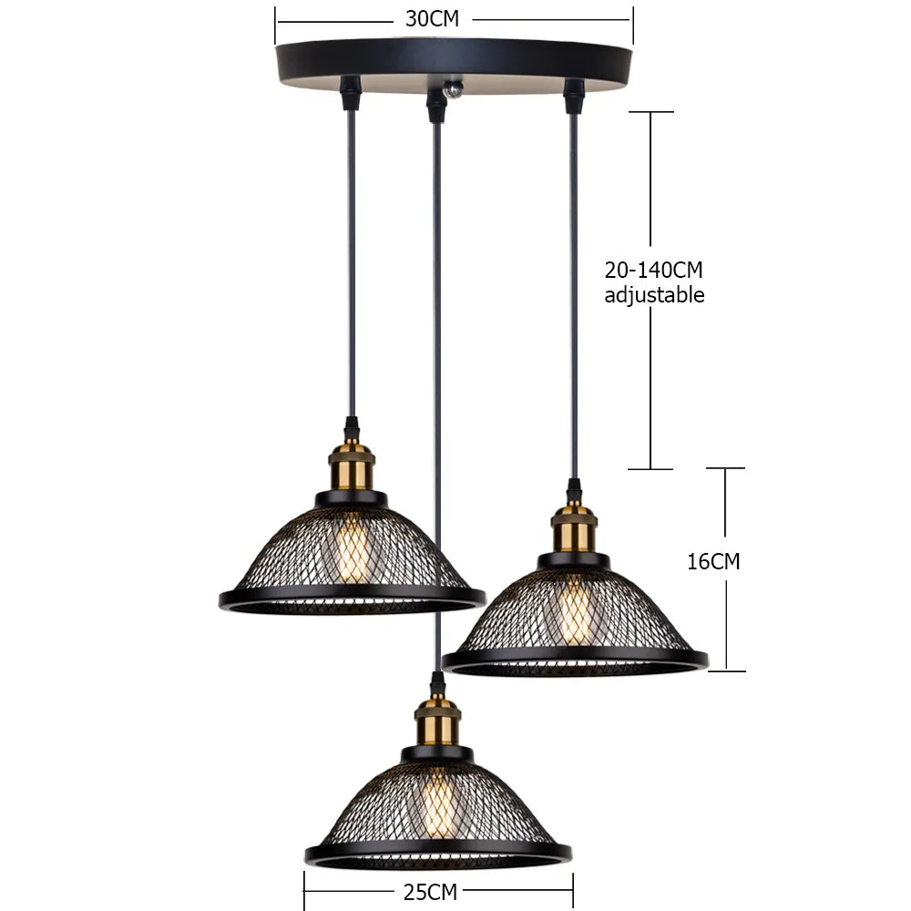 Industrial Retro Pendant Light – Metal Mesh Vintage Style E27 Socket for Dining Room or Bar Decor