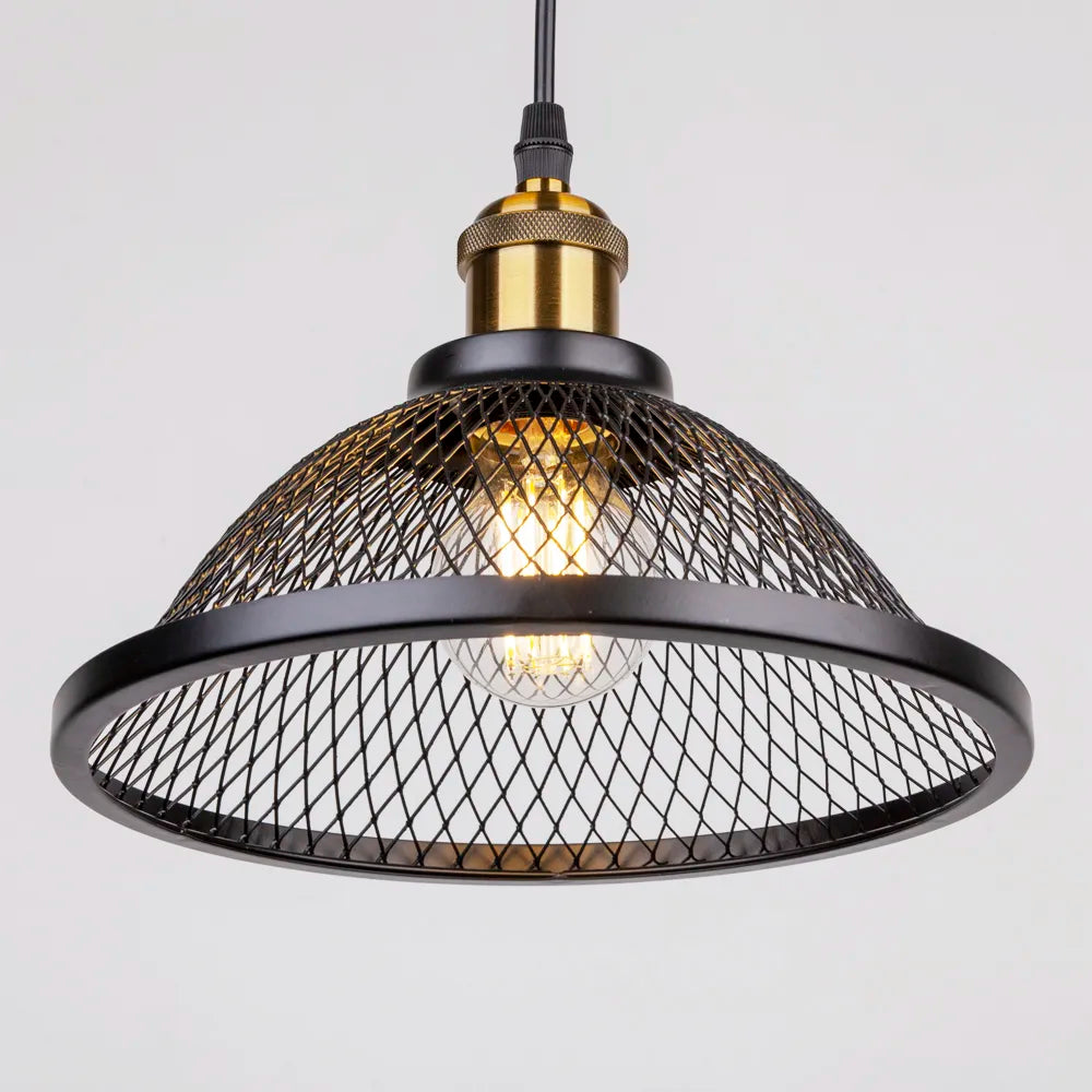 Industrial Retro Pendant Light – Metal Mesh Vintage Style E27 Socket for Dining Room or Bar Decor