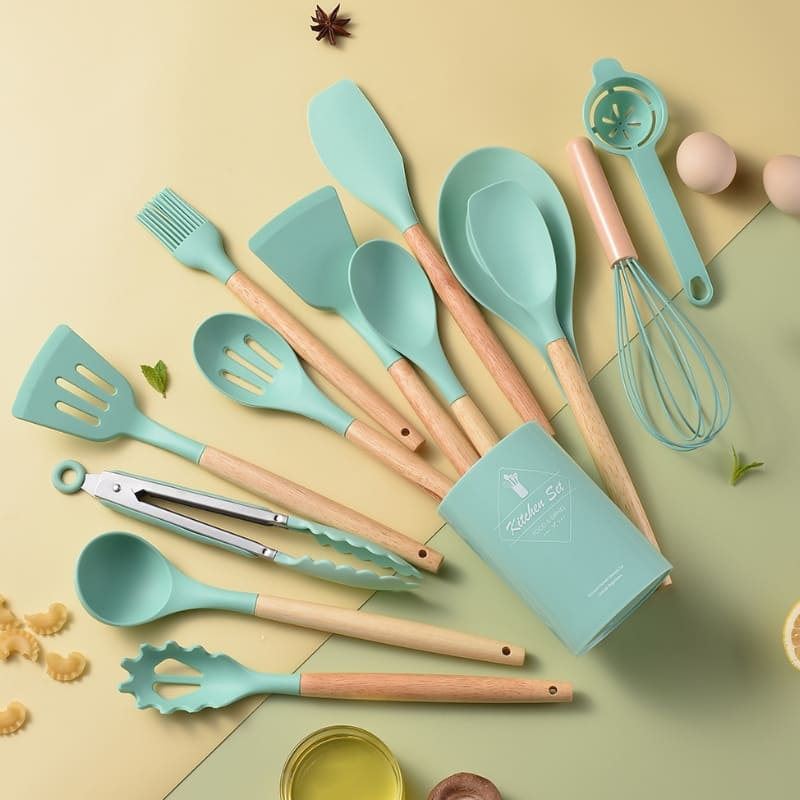 14-Piece Silicone Kitchen Utensil Set with Organizer – Non-Stick Cooking Tools