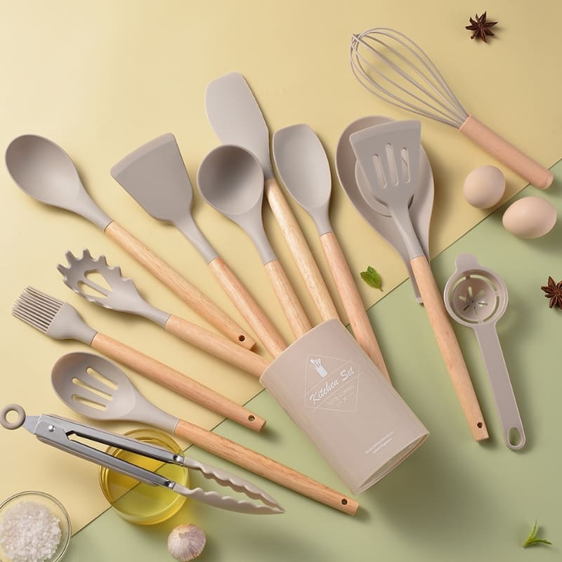 14-Piece Silicone Kitchen Utensil Set with Organizer – Non-Stick Cooking Tools