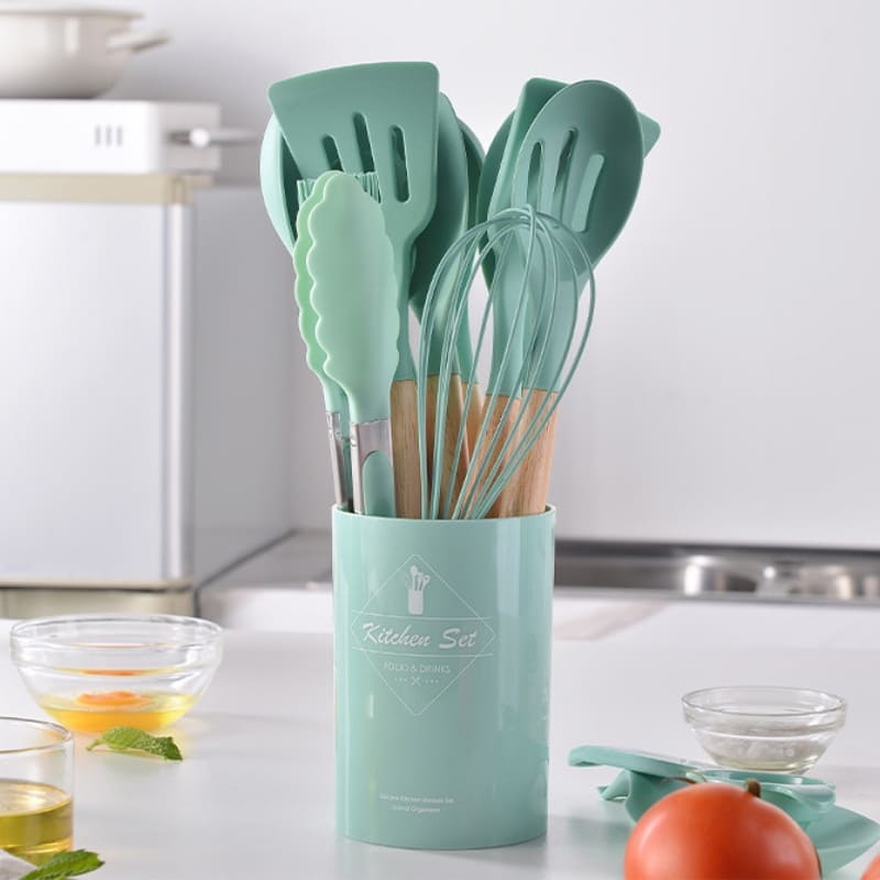 14-Piece Silicone Kitchen Utensil Set with Organizer – Non-Stick Cooking Tools