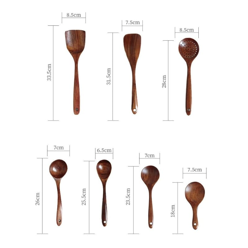 7-Piece Teak Wood Kitchen Utensil Set – Durable Non-Stick Cooking Tools