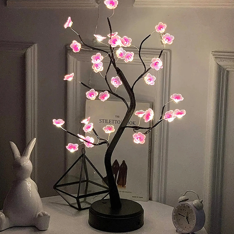 TINA USB Tree Lamp with Rose Blossoms – Romantic LED Light for Bedroom, Living Room & Gifts