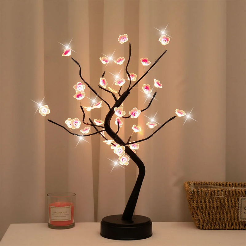 TINA USB Tree Lamp with Rose Blossoms – Romantic LED Light for Bedroom, Living Room & Gifts