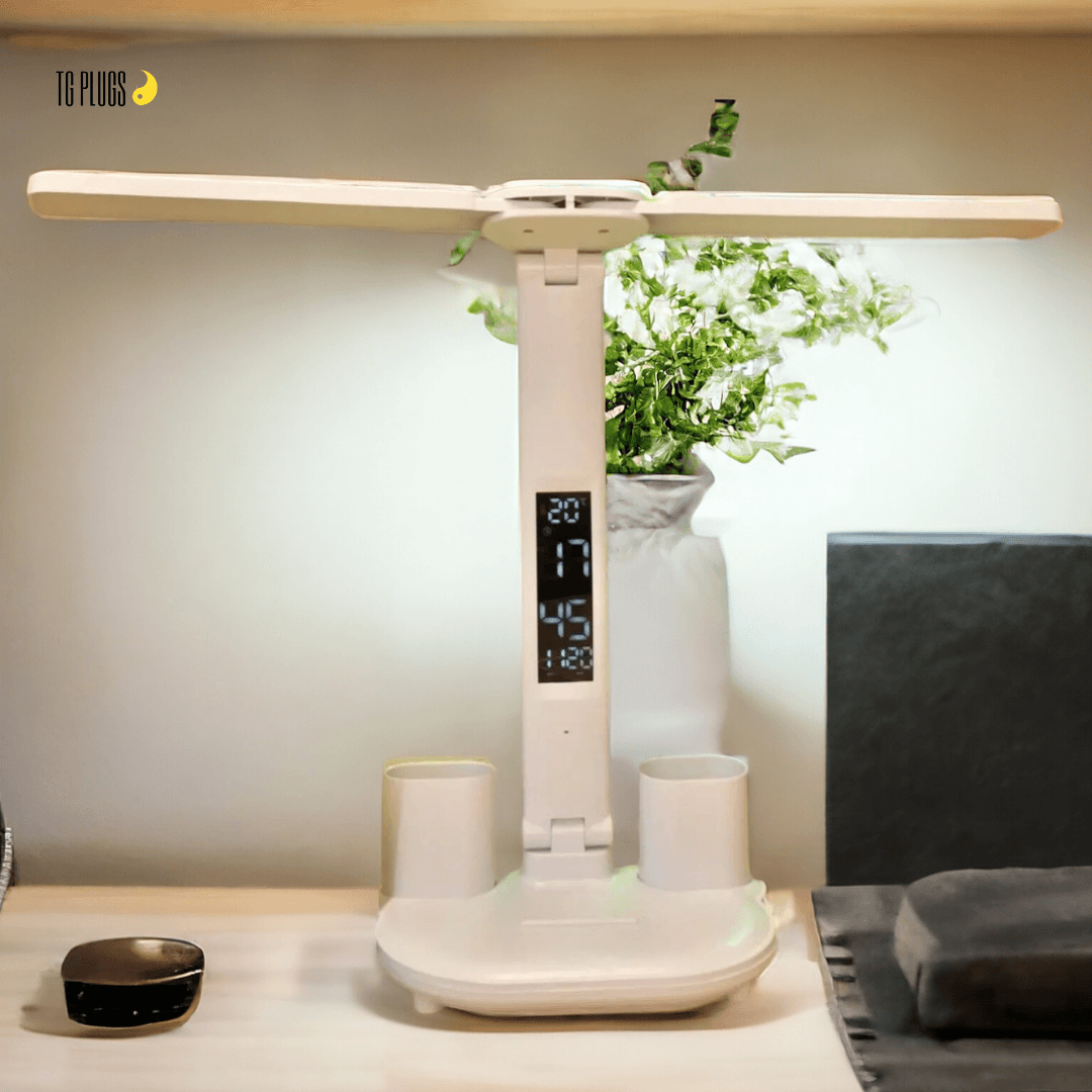 3-in-1 LED Desk Lamp – Adjustable Table Lamp with Clock, Pen Holder & USB Charging Port