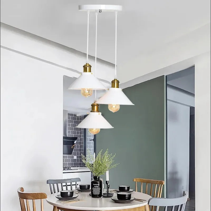 White Retro Triple Bulb Pendant Light – Vintage Industrial Lighting for Kitchen or Bar