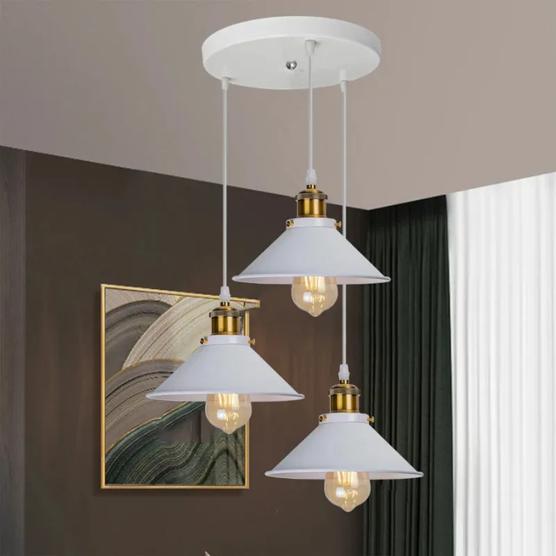 White Retro Triple Bulb Pendant Light – Vintage Industrial Lighting for Kitchen or Bar