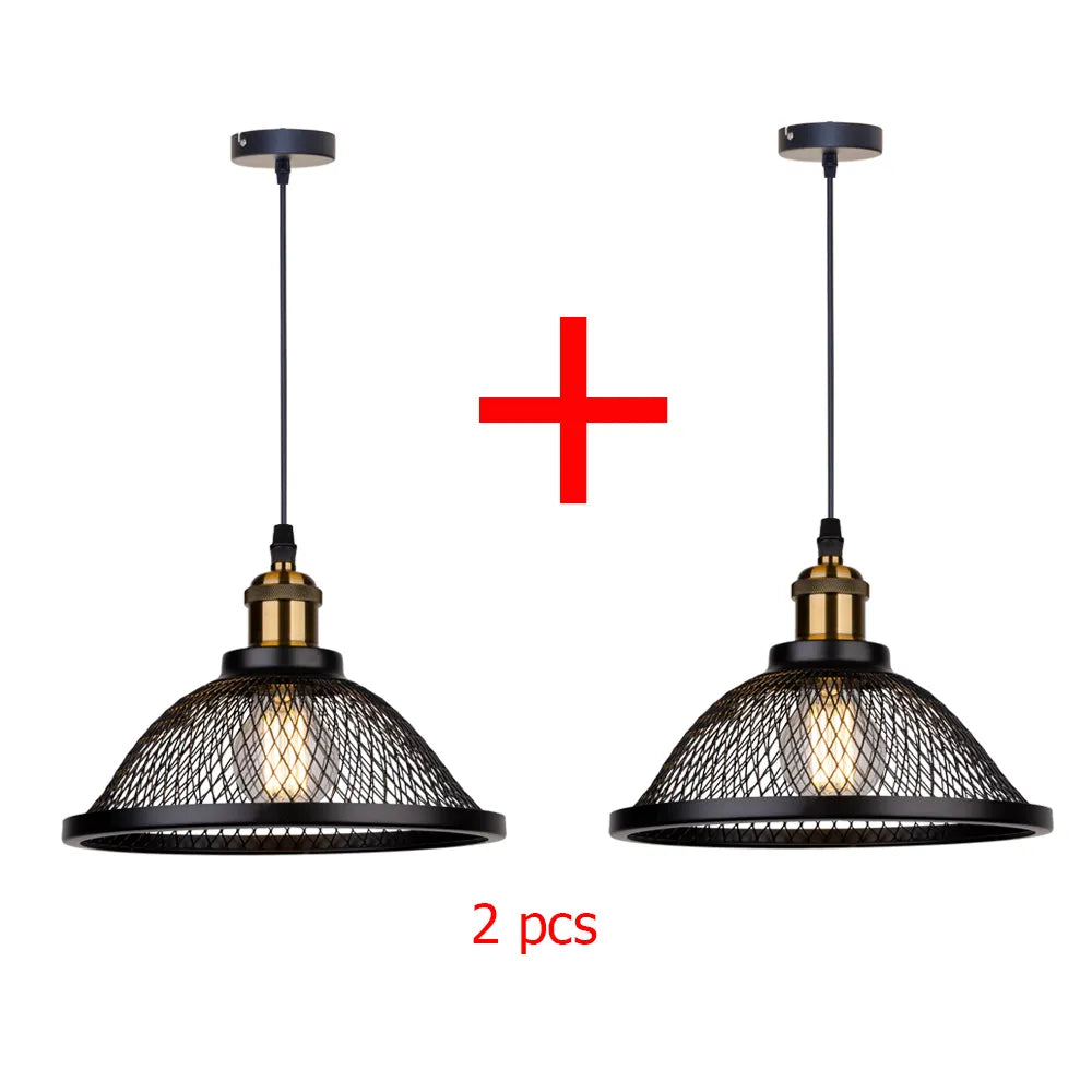 Industrial Retro Pendant Light – Metal Mesh Vintage Style E27 Socket for Dining Room or Bar Decor