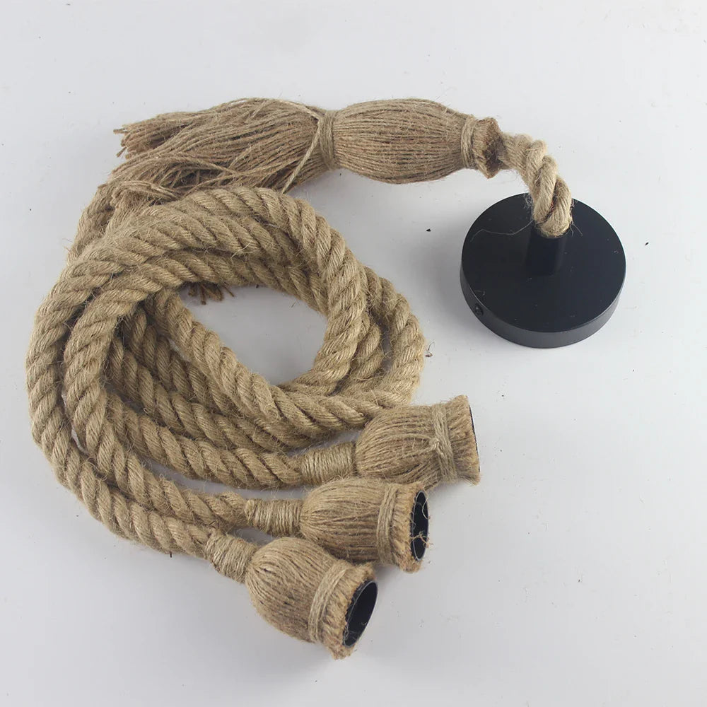 Adjustable Vintage Hemp Rope Pendant Lamp – Rustic Retro Light for Café, Bar or Hall