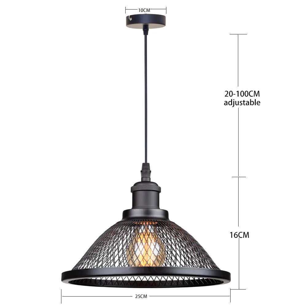 Industrial Retro Pendant Light – Metal Mesh Vintage Style E27 Socket for Dining Room or Bar Decor