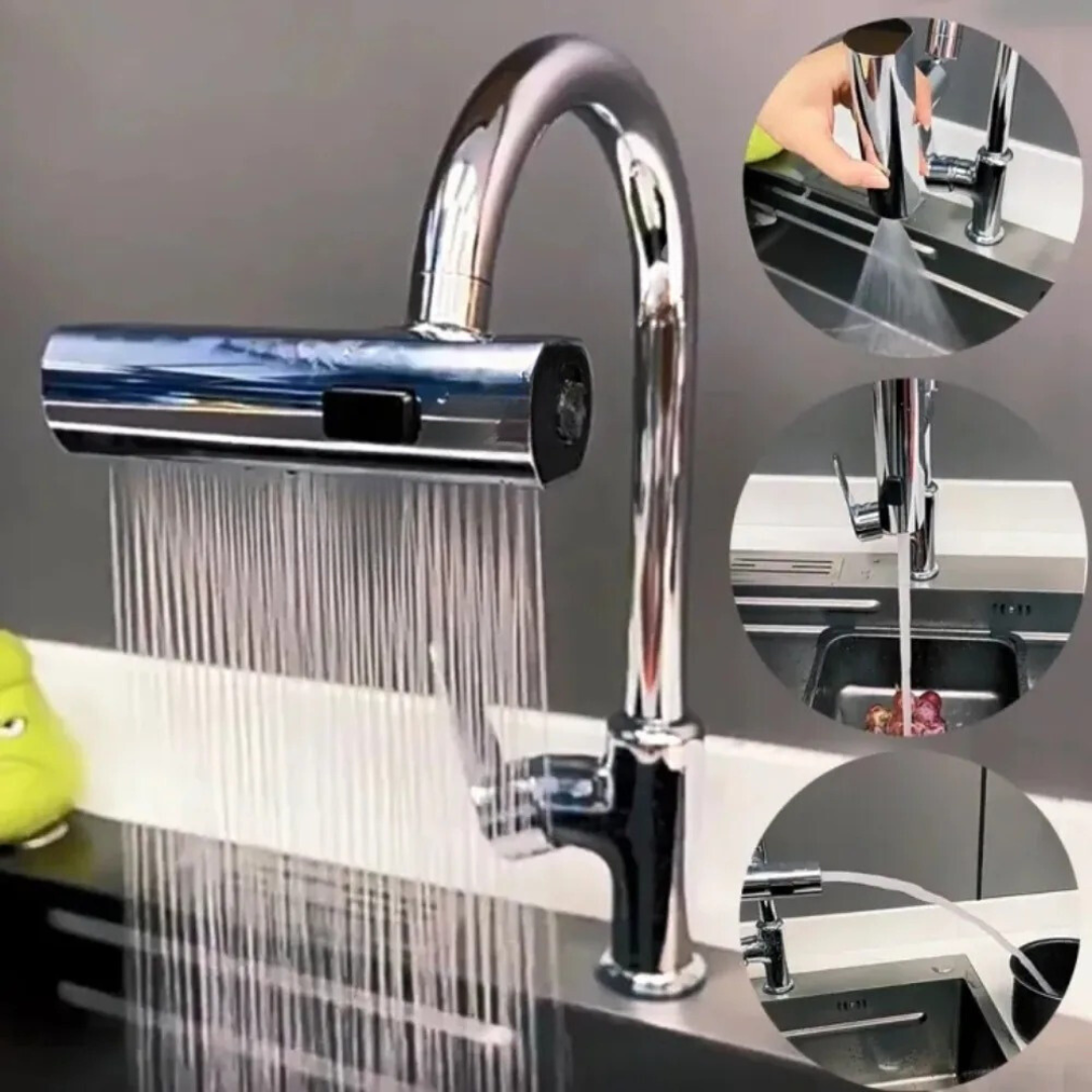 360° Waterfall Kitchen Faucet – 3 Spray Modes with Anti-Splash Aerator