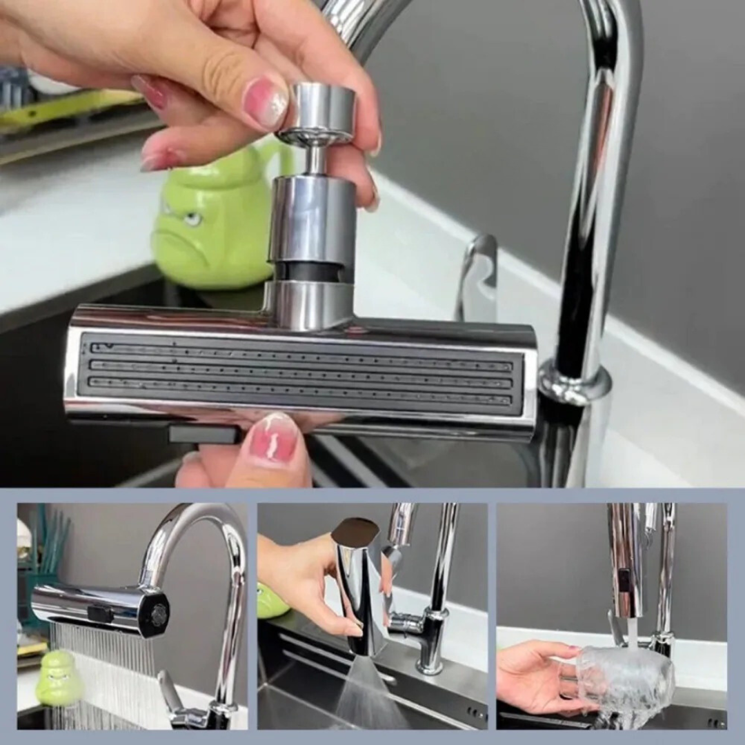 360° Waterfall Kitchen Faucet – 3 Spray Modes with Anti-Splash Aerator