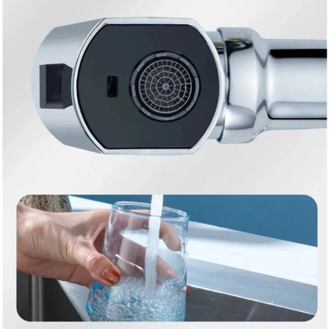 360° Waterfall Kitchen Faucet – 3 Spray Modes with Anti-Splash Aerator