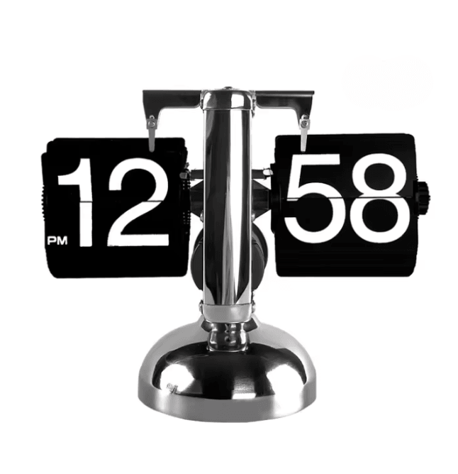 Black Flip Clock – Retro Modern Desk Clock with Rotating Time Display