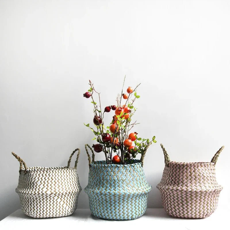 Woven Rattan Decorative Planter Basket – Rustic Boho Style Flower Pot Holder for Home & Office Plants