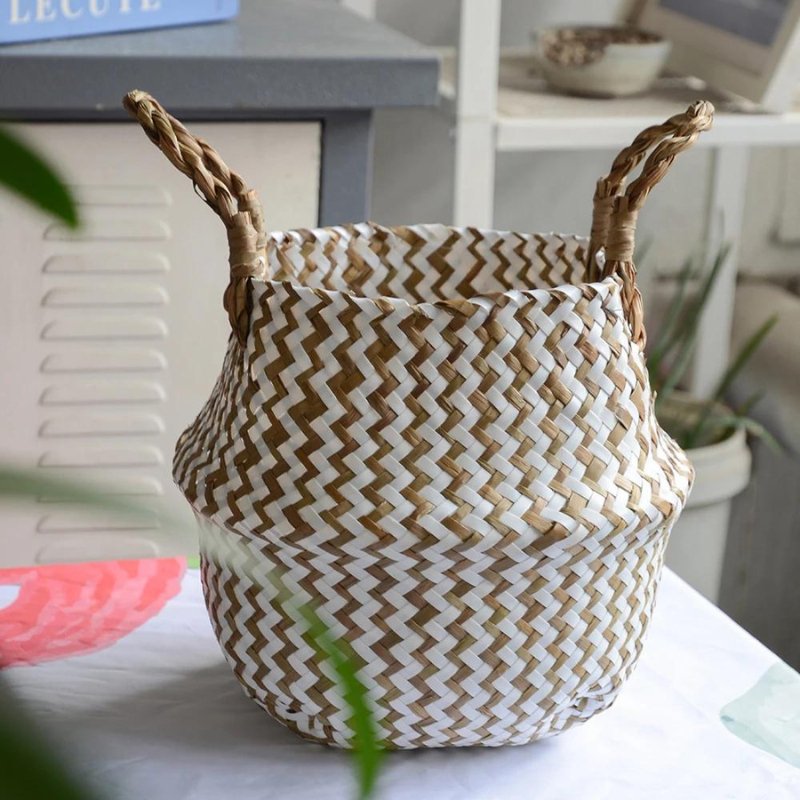 Woven Rattan Decorative Planter Basket – Rustic Boho Style Flower Pot Holder for Home & Office Plants