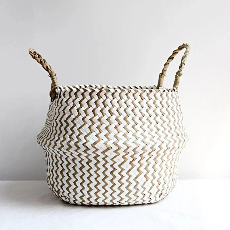 Woven Rattan Decorative Planter Basket – Rustic Boho Style Flower Pot Holder for Home & Office Plants