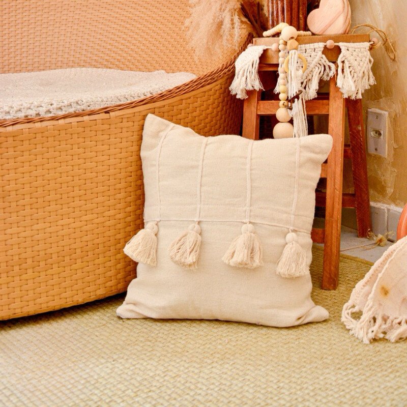 Decorative Pillow Cover with Pom-Poms