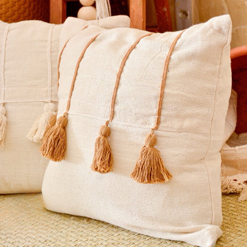 Decorative Pillow Cover with Pom-Poms