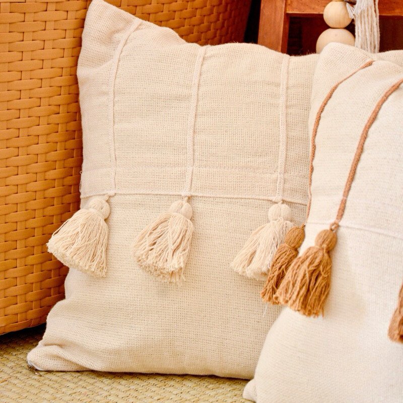 Decorative Pillow Cover with Pom-Poms