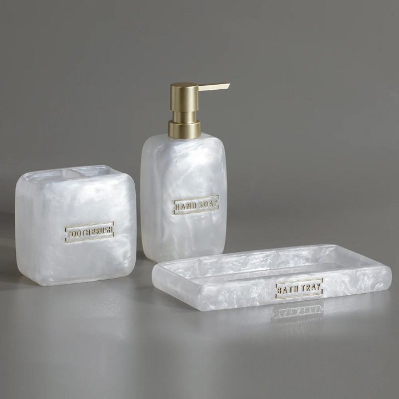 3-Piece Resin Bathroom Accessory Set – Elegant & Functional Soap Dispenser, Cup & Tray