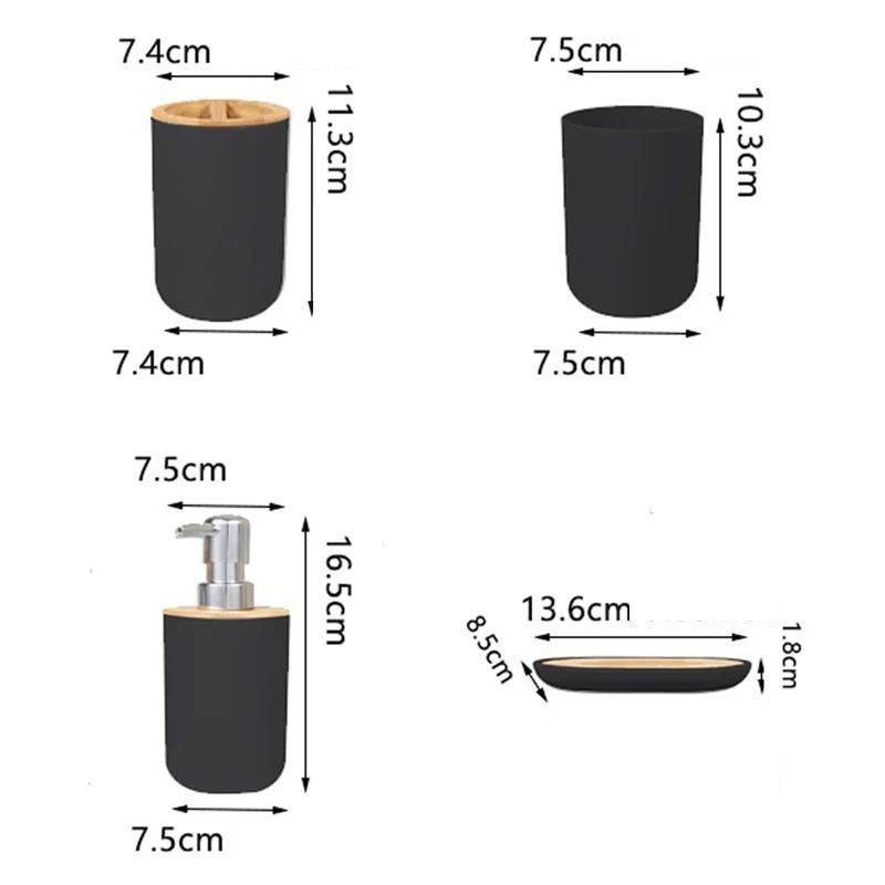 4-Piece Bamboo Bathroom Accessory Set – Eco-Friendly Soap Dispenser, Cups & Tray Organizer