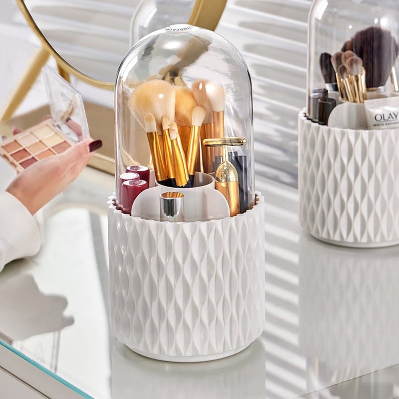 360° Rotating Makeup Brush Organizer – Transparent Storage Holder for Cosmetics & Tools