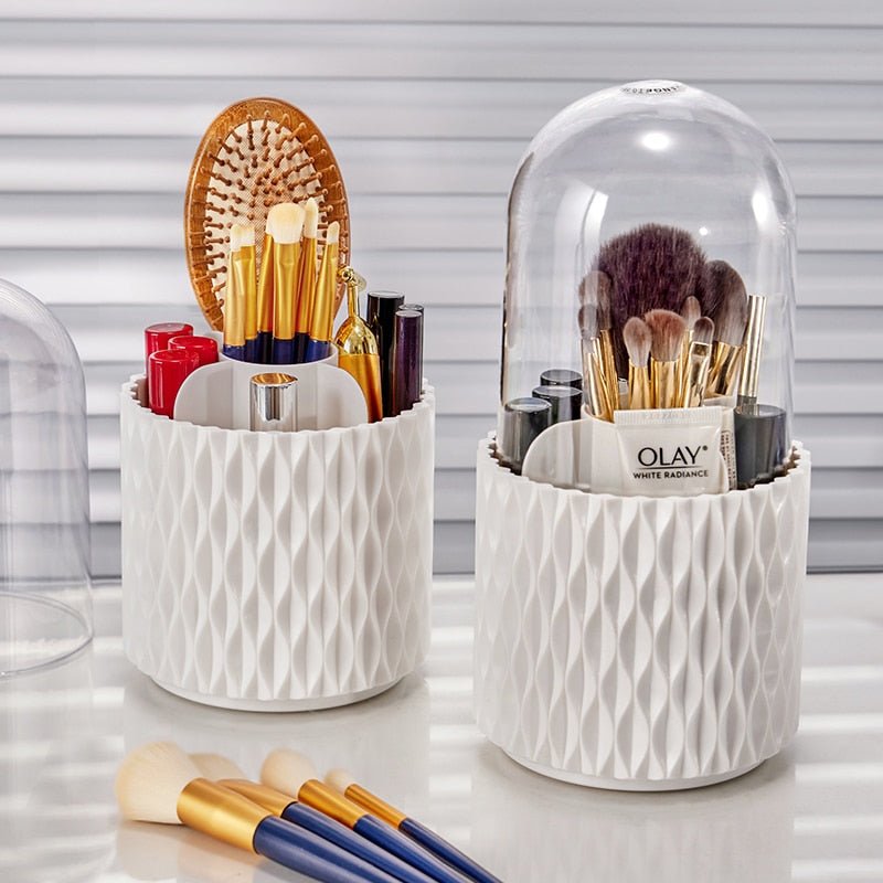 360° Rotating Makeup Brush Organizer – Transparent Storage Holder for Cosmetics & Tools