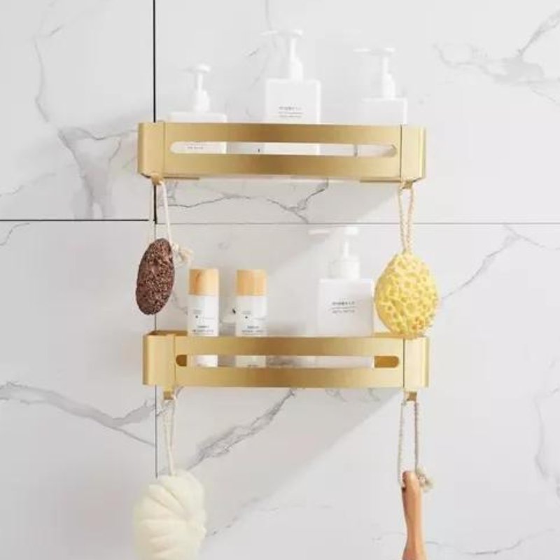 Gold Aluminum Bathroom Shelf – Wall Mounted Rack for Towels, Toiletries & Shower Storage