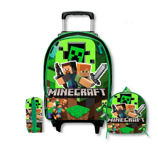 Mochila Minecraft com Rodinhas [KIT COMPLETO]