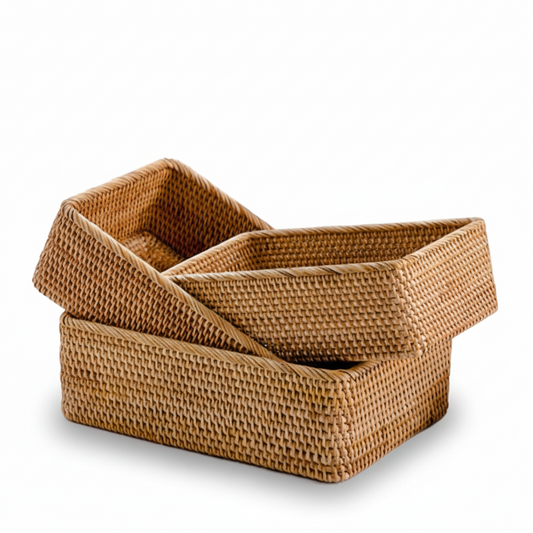 Handwoven Rattan Straw Basket – Decorative & Functional Home Storage Organizer