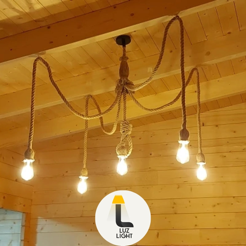 Adjustable Vintage Hemp Rope Pendant Lamp – Rustic Retro Light for Café, Bar or Hall