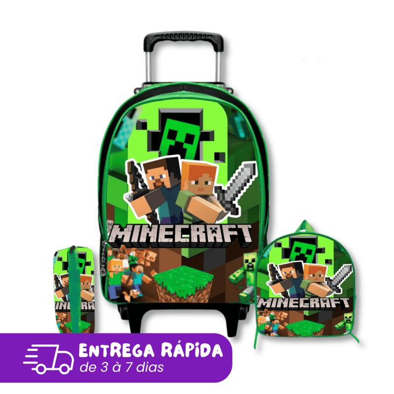 Mochila Minecraft com Rodinhas [KIT COMPLETO]