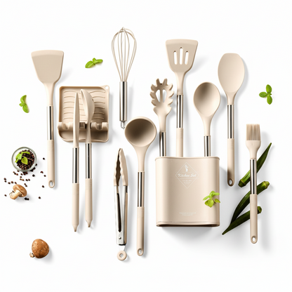 Le Cook™ Premium 11-Piece Kitchen Utensil Set with Holder – Elegant Cooking Tools