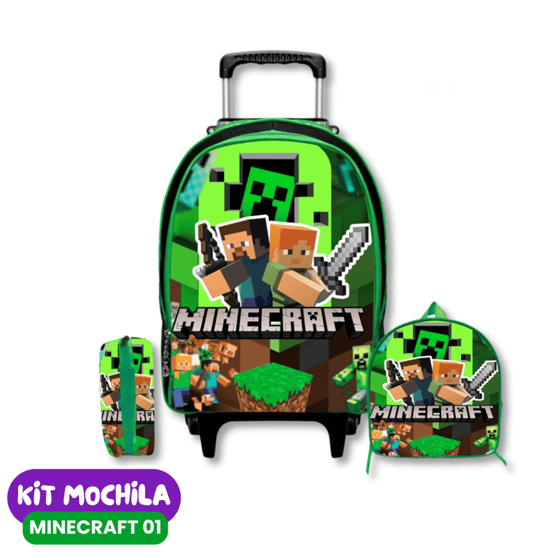 Mochila Minecraft com Rodinhas [KIT COMPLETO]
