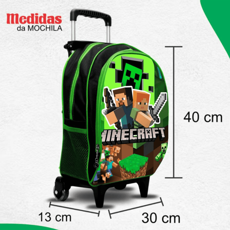 Mochila Minecraft com Rodinhas [KIT COMPLETO]