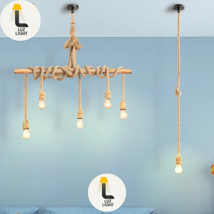 Adjustable Vintage Hemp Rope Pendant Lamp – Rustic Retro Light for Café, Bar or Hall