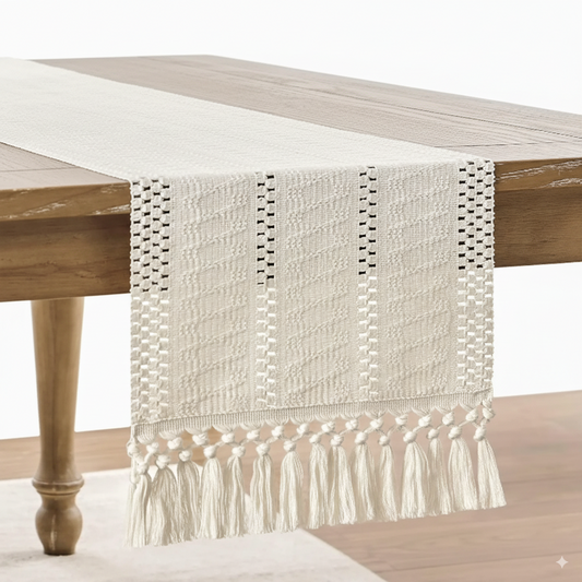 Boho Cotton & Polyester Table Runner – Elegant Rustic Dining Decoration