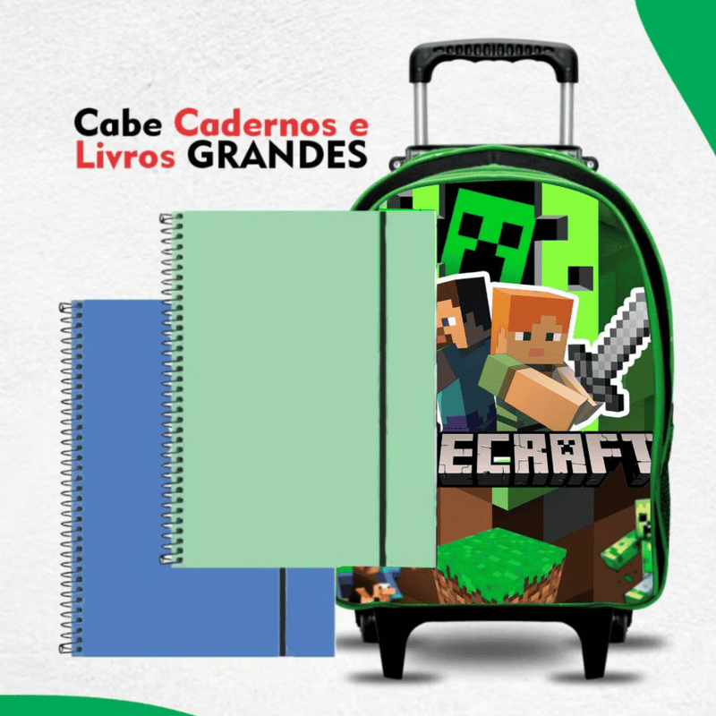 Mochila Minecraft com Rodinhas [KIT COMPLETO]