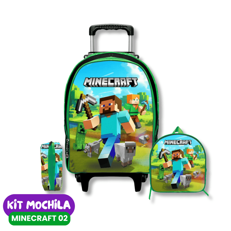 Mochila Minecraft com Rodinhas [KIT COMPLETO]