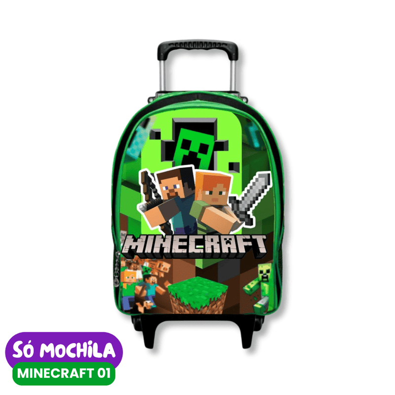 Mochila Minecraft com Rodinhas [KIT COMPLETO]