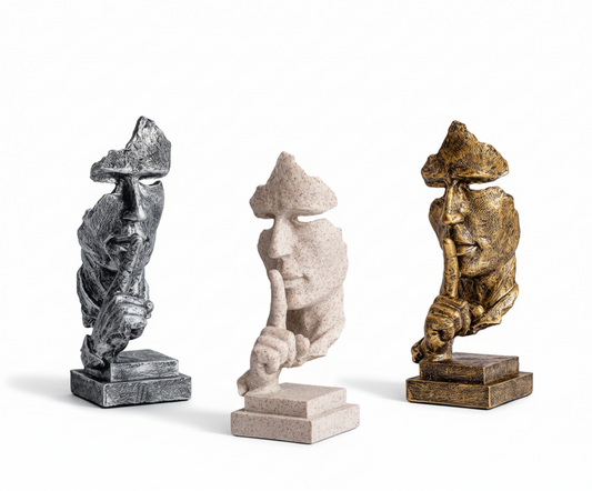 “Silence Is Golden” Sculpture – Handcrafted Resin Modern Art Decoration