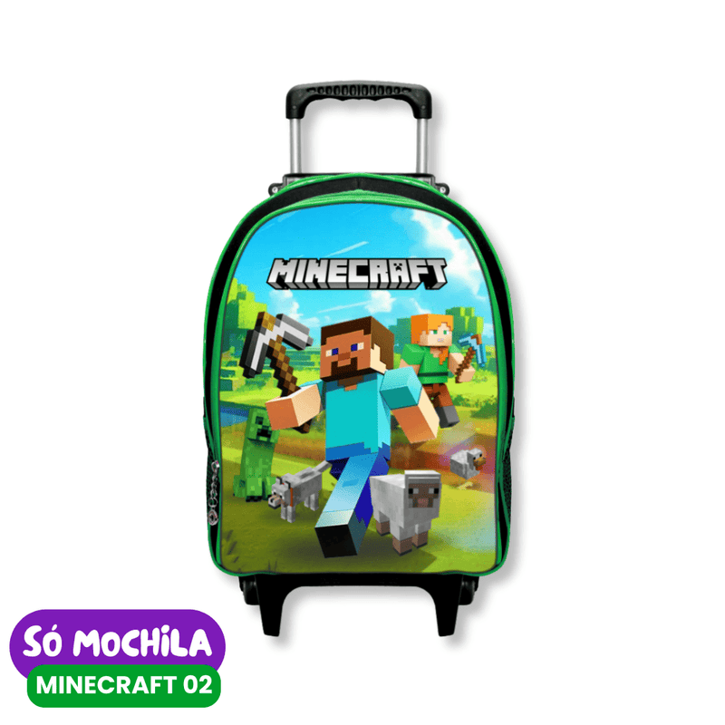 Mochila Minecraft com Rodinhas [KIT COMPLETO]