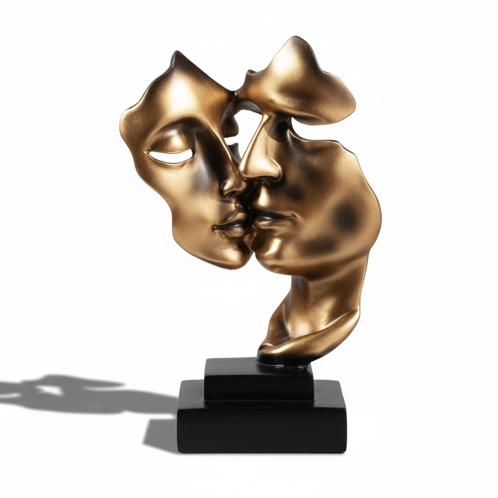 “Golden Kiss” Sculpture – Romantic Resin Couple Statue for Elegant Decor