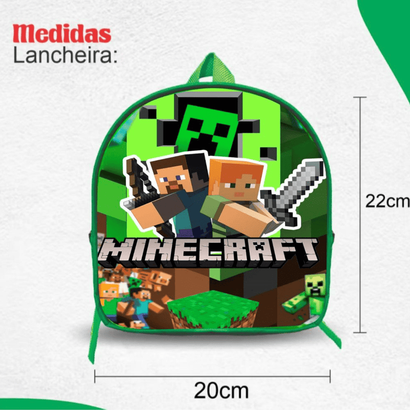 Mochila Minecraft com Rodinhas [KIT COMPLETO]