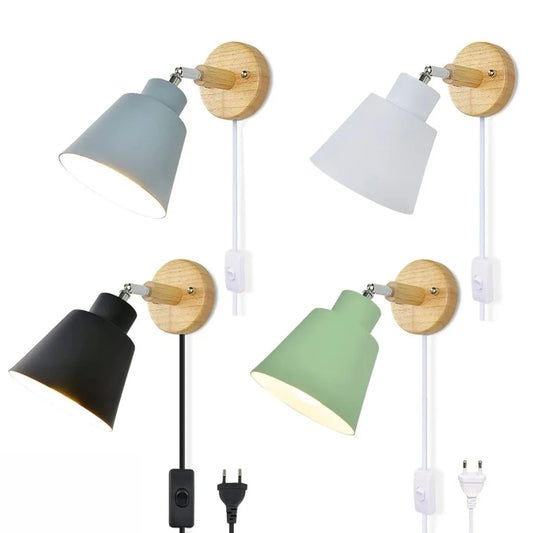 Wood Nordic Wall Lamp with Switch & Outlet