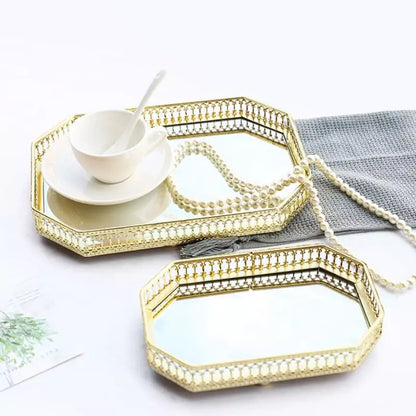 Rectangular Decorative Tray with Mirror — Elegant Organizer for Perfumes & Accessories