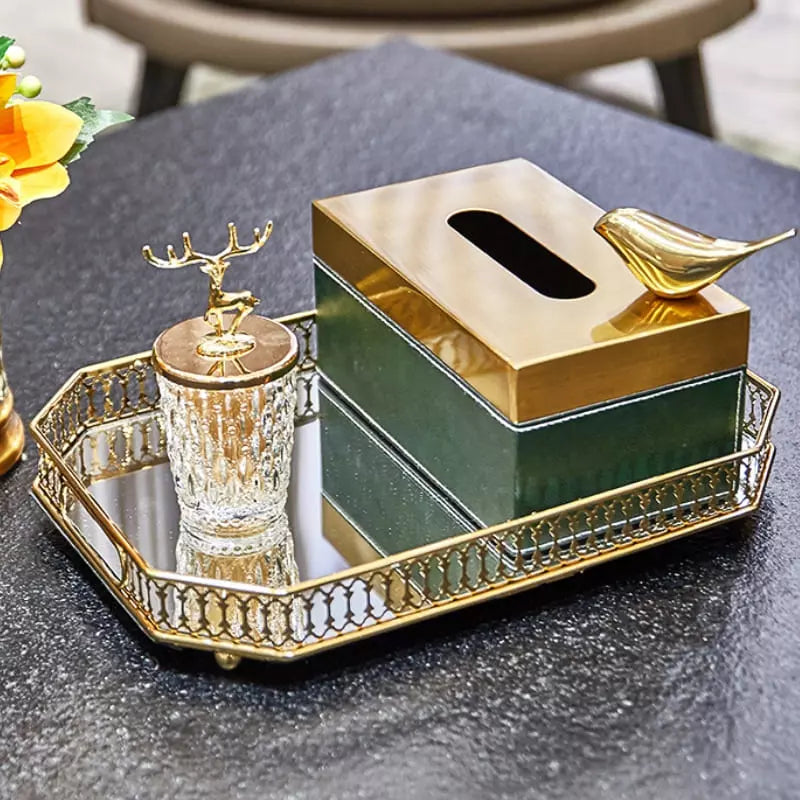 Rectangular Decorative Tray with Mirror — Elegant Organizer for Perfumes & Accessories