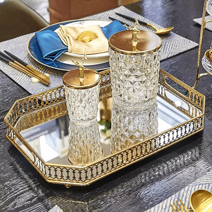 Rectangular Decorative Tray with Mirror — Elegant Organizer for Perfumes & Accessories